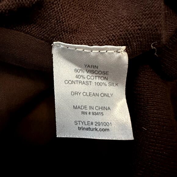 Trina Turk Cardigan Silk Sweater Knitted Long Sleeve Button Front Ribbed Brown M - Picture 3 of 4